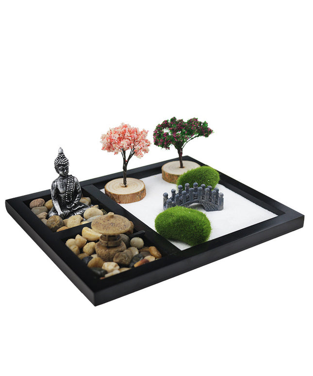Zen Garden Sand Table – Miniature Buddha Resin Home Décor | Black