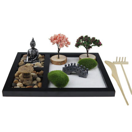 Zen Garden Sand Table – Miniature Buddha Resin Home Décor | Black