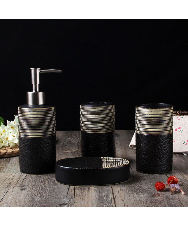 Simple Black Ceramic Bathroom Accessories Set 🖤🛁