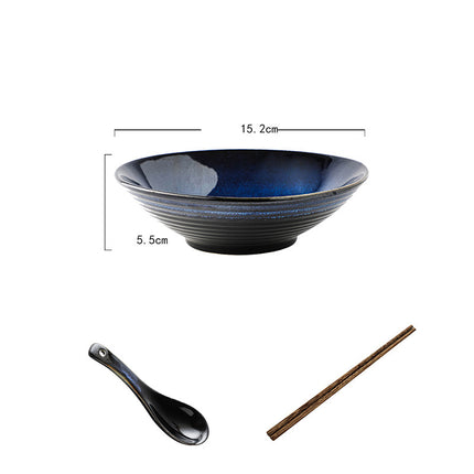 Ceramic Serving Bowl – Blue-Black Ombre Glaze