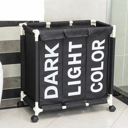 Three-compartment Laundry Storage Basket With Pulleys, Moisture-proof Folding Dirty Clothes Lou