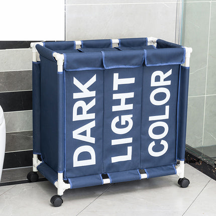 Three-compartment Laundry Storage Basket With Pulleys, Moisture-proof Folding Dirty Clothes Lou