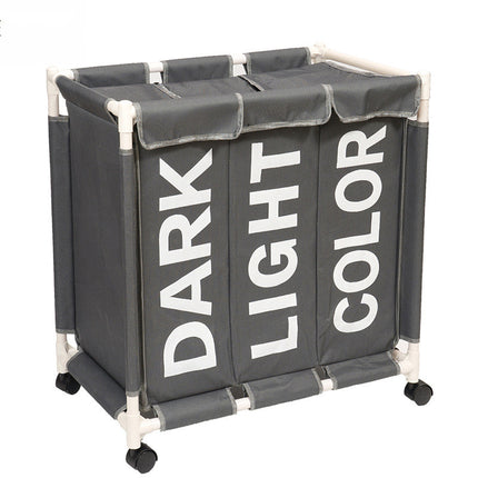 Three-compartment Laundry Storage Basket With Pulleys, Moisture-proof Folding Dirty Clothes Lou