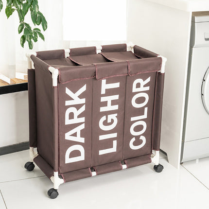 Three-compartment Laundry Storage Basket With Pulleys, Moisture-proof Folding Dirty Clothes Lou