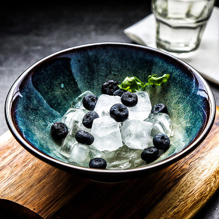 Ceramic Serving Bowl – Blue-Black Ombre Glaze