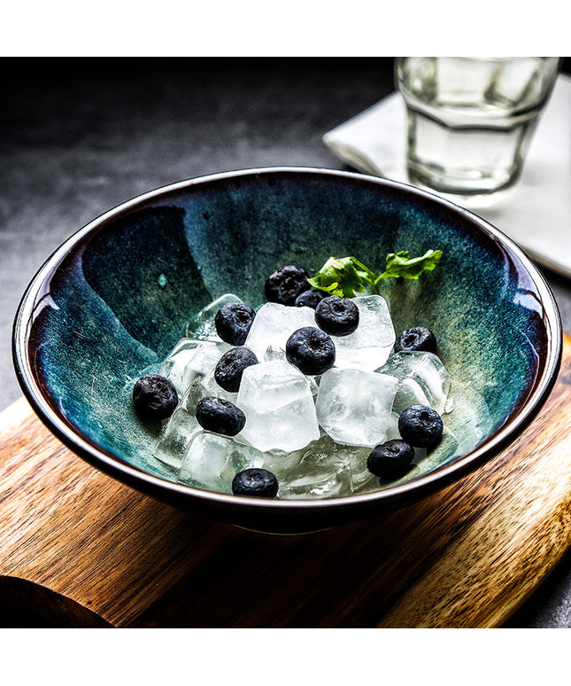 Ceramic Serving Bowl – Blue-Black Ombre Glaze