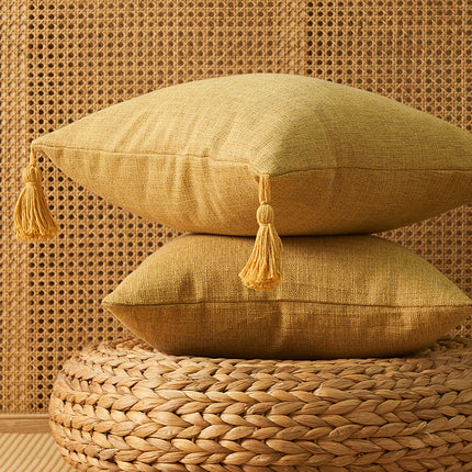 Japanese solid color cotton and linen tassel pillowcase home simple art style square pillow cushion cover without core – Trendy & Practical for Daily Living