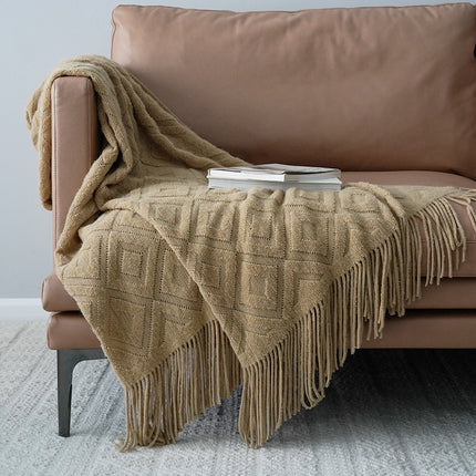 Jacquard Knitted Bed Throw Blanket | Cosy Autumn Winter Sofa Throw