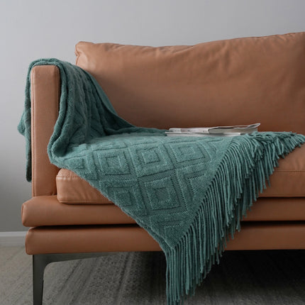 Jacquard Knitted Bed Throw Blanket | Cosy Autumn Winter Sofa Throw