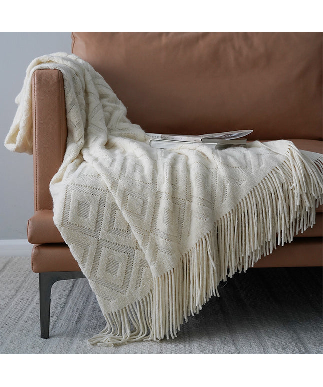 Jacquard Knitted Bed Throw Blanket | Cosy Autumn Winter Sofa Throw