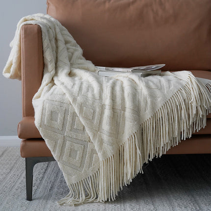 Jacquard Knitted Bed Throw Blanket | Cosy Autumn Winter Sofa Throw