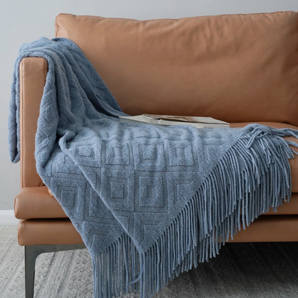 Jacquard Knitted Bed Throw Blanket | Cosy Autumn Winter Sofa Throw