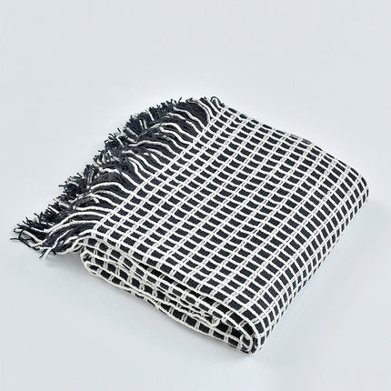 Monochrome Waffle Knit Blanket with Tassels