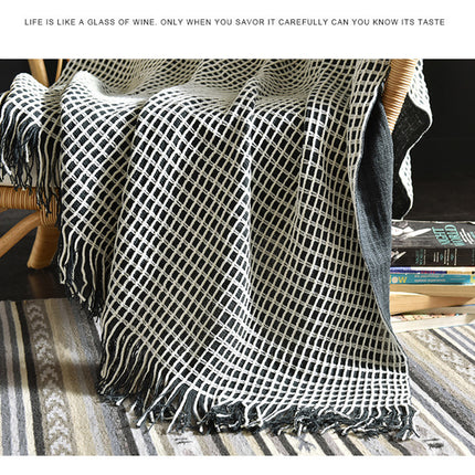Monochrome Waffle Knit Blanket with Tassels