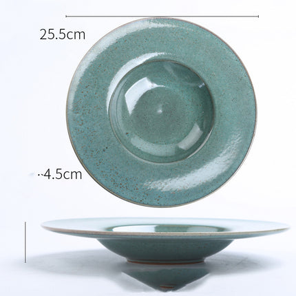 Nordic Ceramic Wide Brimmed Bowl – Jade Green, 23 cm or 25 cm, Pack of 1 or 4 | Ikeame