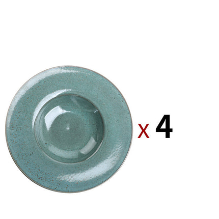 Nordic Ceramic Wide Brimmed Bowl – Jade Green, 23 cm or 25 cm, Pack of 1 or 4 | Ikeame