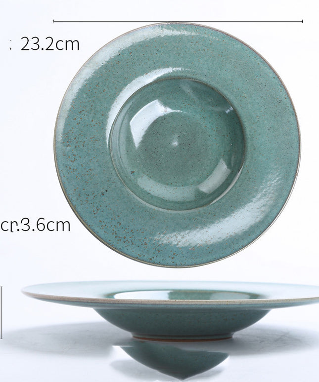 Nordic Ceramic Wide Brimmed Bowl – Jade Green, 23 cm or 25 cm, Pack of 1 or 4 | Ikeame