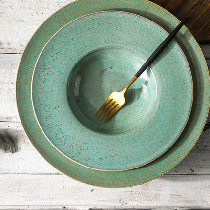 Nordic Ceramic Wide Brimmed Bowl – Jade Green, 23 cm or 25 cm, Pack of 1 or 4 | Ikeame