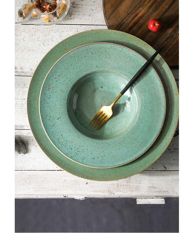 Nordic Ceramic Wide Brimmed Bowl – Jade Green, 23 cm or 25 cm, Pack of 1 or 4 | Ikeame