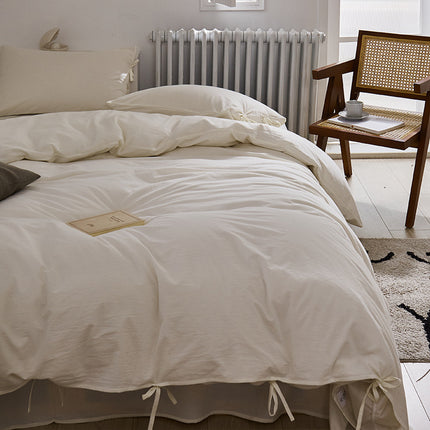 Pure Cotton Minimalist White Bedding Set – Single 3-Piece or Double 4-Piece | Ikeame