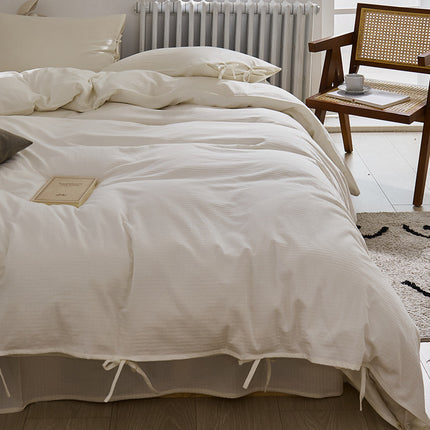 Pure Cotton Minimalist White Bedding Set – Single 3-Piece or Double 4-Piece | Ikeame