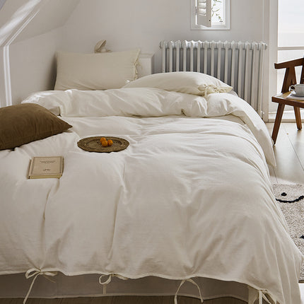 Pure Cotton Minimalist White Bedding Set – Single 3-Piece or Double 4-Piece | Ikeame