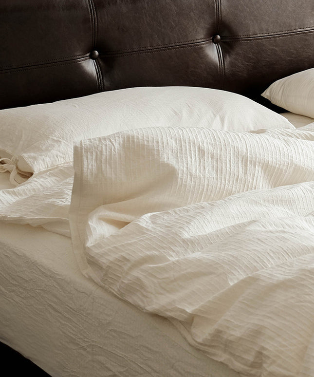 Pure Cotton Minimalist White Bedding Set – Single 3-Piece or Double 4-Piece | Ikeame