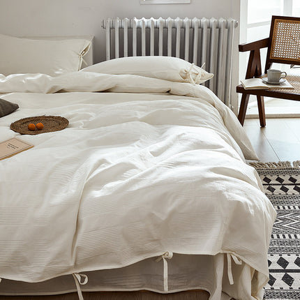 Pure Cotton Minimalist White Bedding Set – Single 3-Piece or Double 4-Piece | Ikeame