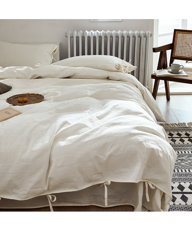 Pure Cotton Minimalist White Bedding Set – Single 3-Piece or Double 4-Piece | Ikeame