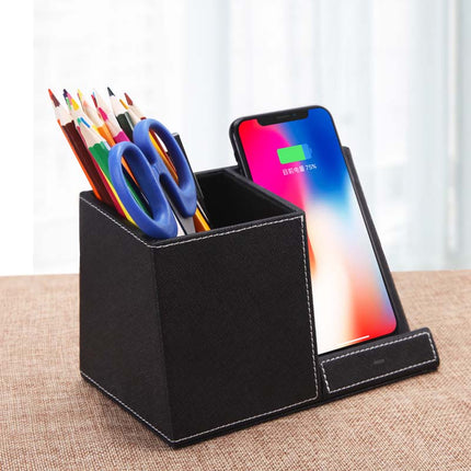 Leather Wireless Charging Pen Holder – 3-in-1 Desk Organiser
