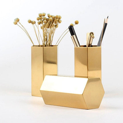 Gold Stainless Steel Hexagon Vase or Pen Holder – Minimalist Organiser
