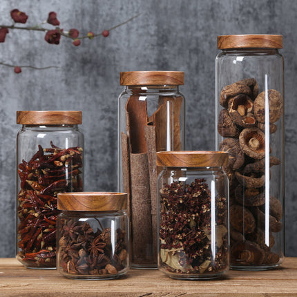 Glass Storage Jars Acacia Wood Lid Airtight Canisters