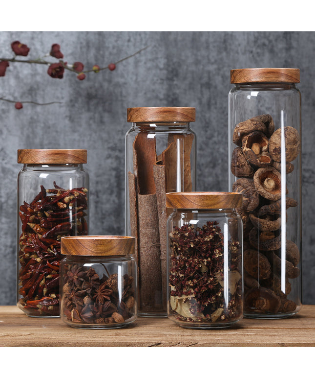Glass Storage Jars Acacia Wood Lid Airtight Canisters
