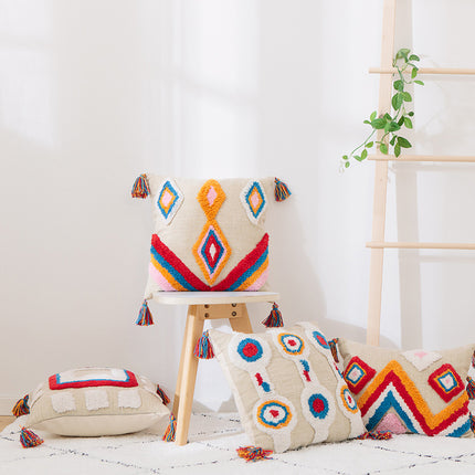 Boho Geometric Tassel Cushion Cover | Bright Boho Pillow Cover