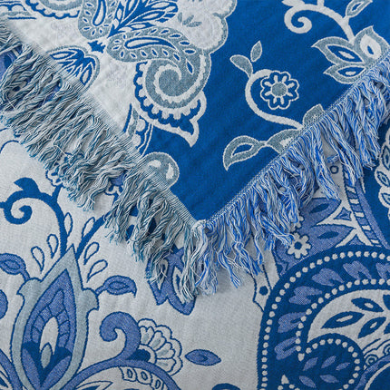 Blue Paisley Cotton Throw | Tassel Blanket
