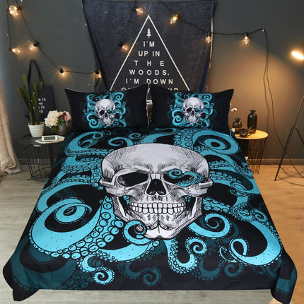 Octopus skull quilt cover three-piece bedding set
