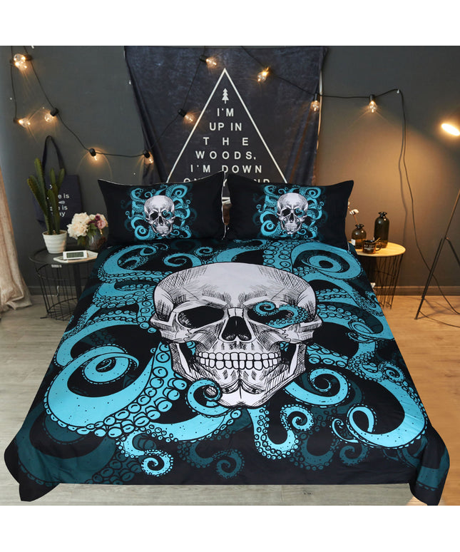 Octopus skull quilt cover three-piece bedding set