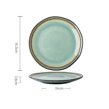 Vintage Ceramic Plate 🌊 – Blue-Green Ice-Cracked Glaze