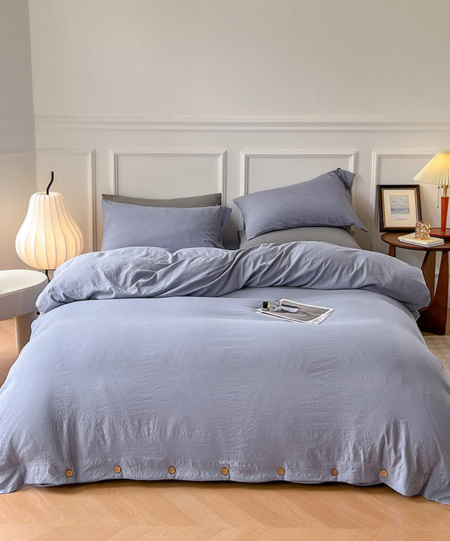 Washed Cotton Bedding Set | Button Duvet Cover 4 Piece