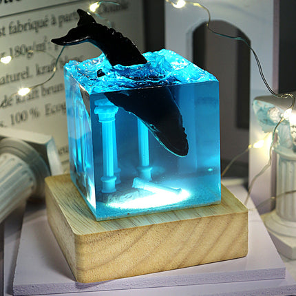 Ocean Whale USB Night Lamp – Handmade Resin Decorative Light | Ikeame