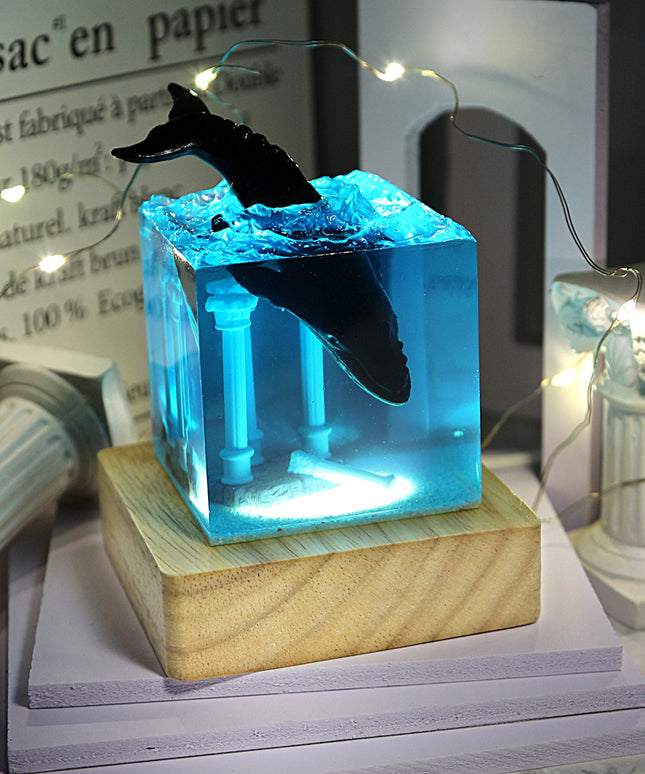 Ocean Whale USB Night Lamp – Handmade Resin Decorative Light | Ikeame