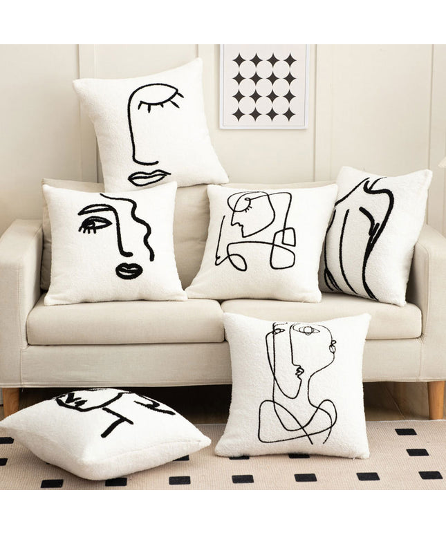 Abstract Face Cushion Cover | Embroidered Plush Sofa Cushion