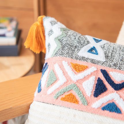 Tufted Embroidered Bohemian Cushion Cover with Tassels | 45x45, 30x50