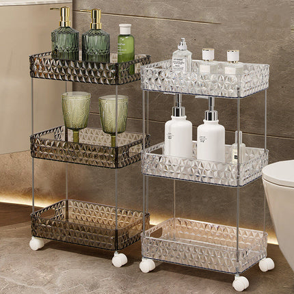 Luxury Bathroom Trolley Storage Rack – Transparent Diamond Design | Ikeame