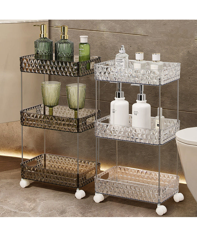 Luxury Bathroom Trolley Storage Rack – Transparent Diamond Design | Ikeame