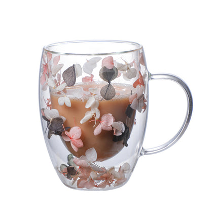 Real Flower Double Layer Glass Cup | Borosilicate Floral Mug