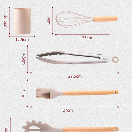 12 Piece Silicone Kitchen Utensil Set | Wooden Handle Kitchenware