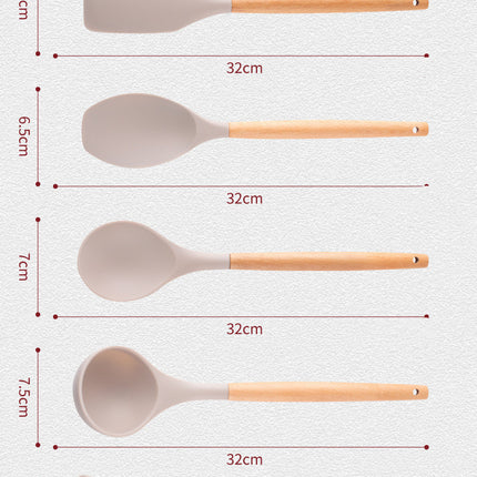 12 Piece Silicone Kitchen Utensil Set | Wooden Handle Kitchenware