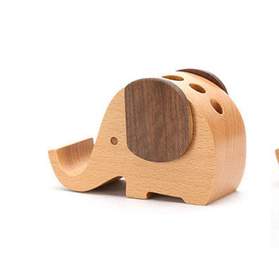 🐘 Wooden Elephant Pen Holder & Phone Stand – Natural Charm, Smart Design