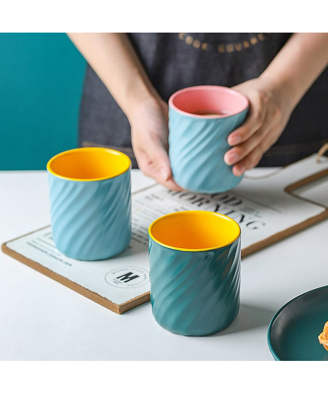 Two Tone Ceramic Mug | Ripple Design Coffee Cup 270ml